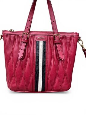 Bally Damirah Red Leather Tote Crossbody Stripe Bag Italy Quilted Satchel